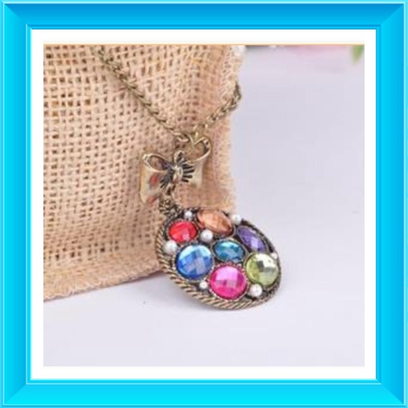 Brass tone multi color necklaceπHOST PICKπ - Picture 2 of 2