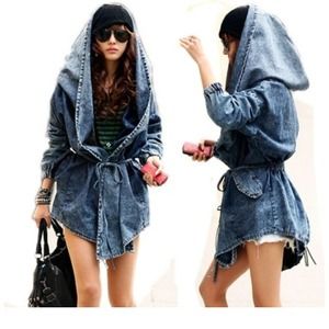 Denim Trench coat with Large Hood