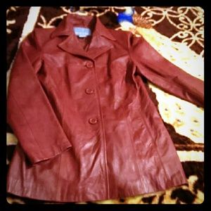 REDUCED NINE WEST Brick Red Leather Coat