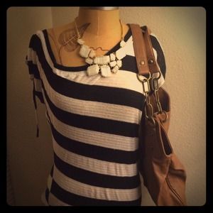 Off shoulder black and white slouchy top