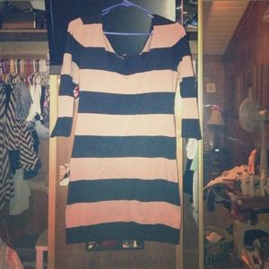 Bundle Black/brown striped body con dress/ cobalt