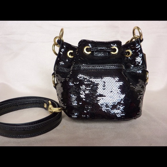 SOLD COACH BLACK SEQUIN POPPY CROSSBODY PURSE - Picture 2 of 4