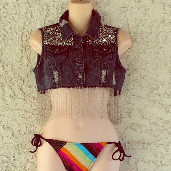 Rhinstone /studs and chains denim vest