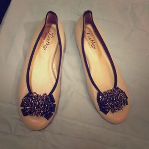 Embellished tan flats with beaded bow
