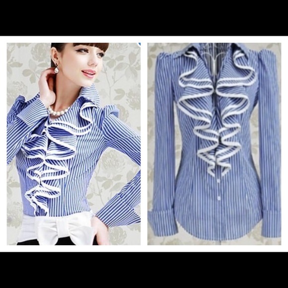 Women's Elegant Stripe Ruffles Slim Top.