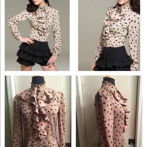 New Women's Ruffles Dot Long Sleeve Shirt.