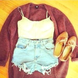 High waist shorts , low cut shoes