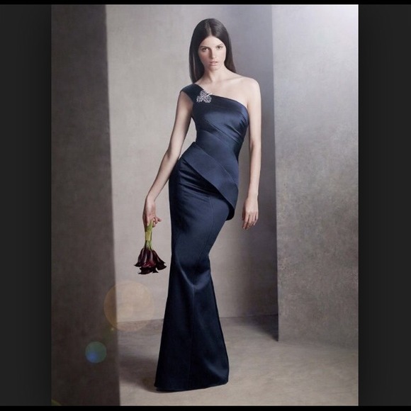 Vera Wang One shoulder satin dress