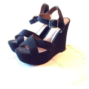 Black strap wedge sandals