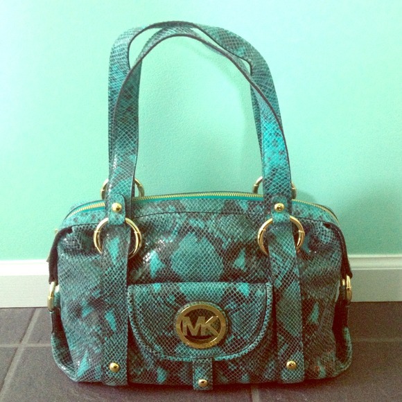 Snakeskin aqua Michael Kors Satchel. NWT.