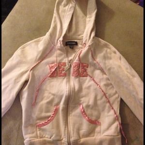 Bebe zip up tan w/ pink trim hoodie
