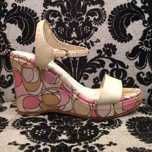 ✨❗️SOLD❗️✨COACH Pink & Ivory Wedge Heels