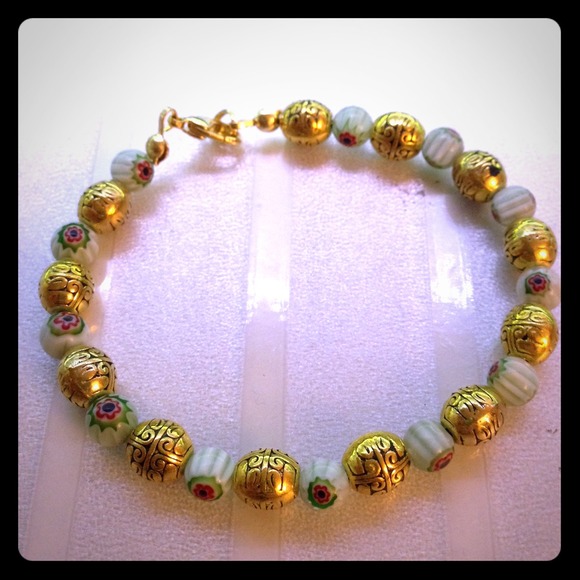 Handmade Beaded Green Gold Bracelet