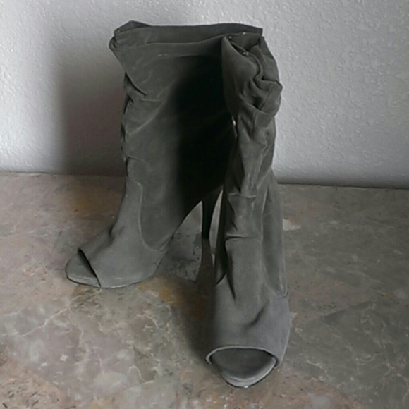 Gray peep toe boots