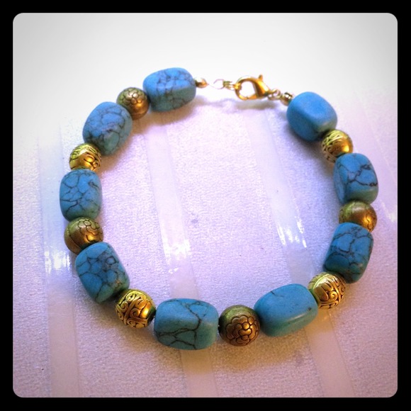 Handmade Turquoise Stone Accented With Gold