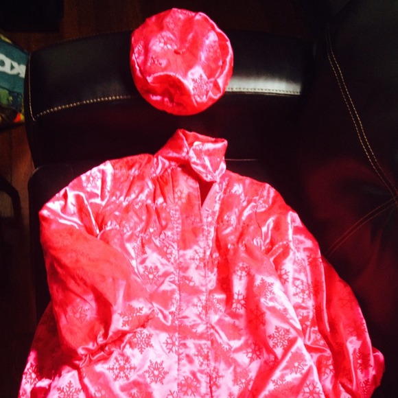 GIRLS HOT PINK SNOW FLAKE BUBBLE COAT & HAT