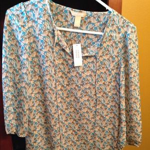 NWT! Banana Republic teal, tan, and brown blouse!