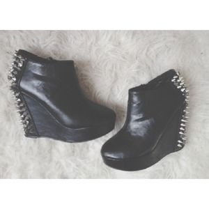 Studded Black Wedges