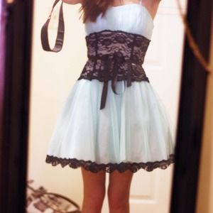 Blue with Black Lace Homecoming/Party Dress