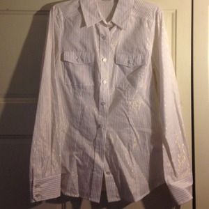 Michael Kors white blouse with gold pinstripes