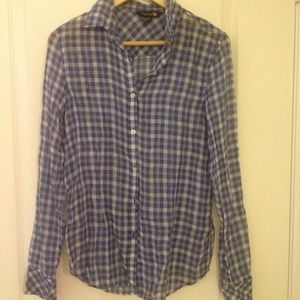 Blue and white flowy plaid shirt