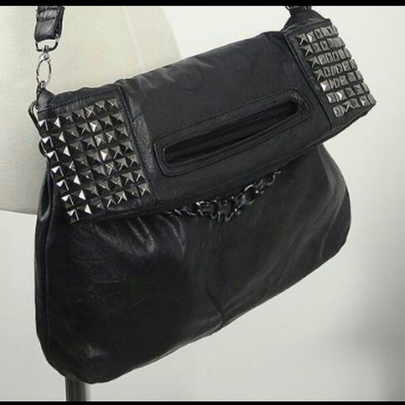 studded black shoulder bag
