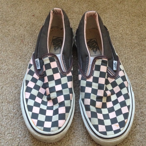 Brown and pink checkered vans