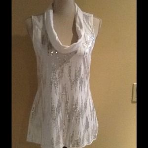 White House Black Market White and Silver Top