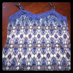 Blue & Brown Patterned Tank Top