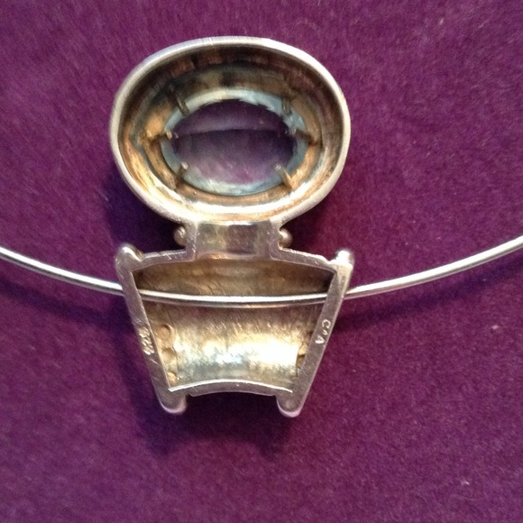 Vintage Sterling Silver choker/Genuine Aqua  Stone - Picture 2 of 2