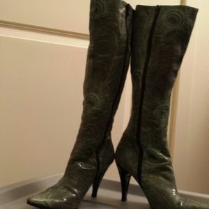 Casadei green peacock stiletto knee boots