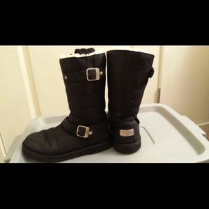 Black suede designer authentic UGG boots w/buckle