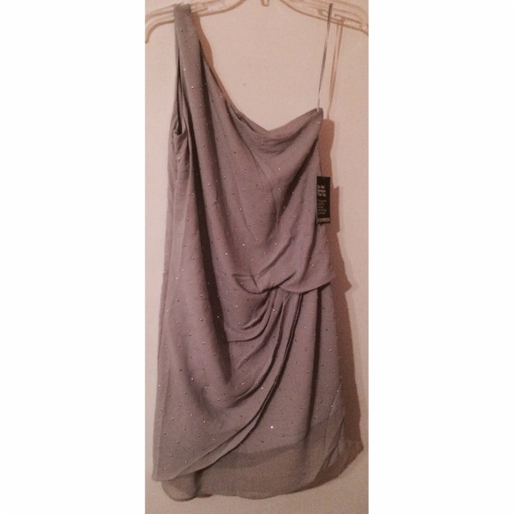 ππGrey Rhinestoned One Shoulder Dress - Picture 2 of 4