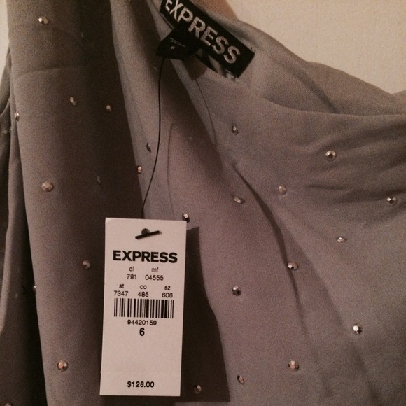 ππGrey Rhinestoned One Shoulder Dress - Picture 3 of 4