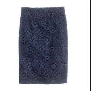 J. Crew Navy Eyelet Pencil Skirt