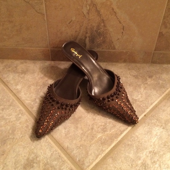 Beaded pointy toe mules!