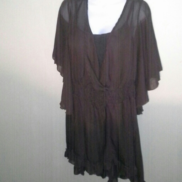 2/3X SHEER RUFFLED HI ~LO OVERBLOUSE