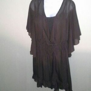 2/3X SHEER RUFFLED HI ~LO OVERBLOUSE