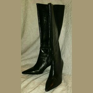 Anne Klein black snake print leather boots