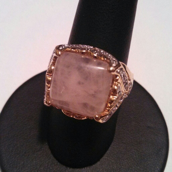 Designer gold vermeil rose quartz diamond <3 ring - Picture 2 of 4