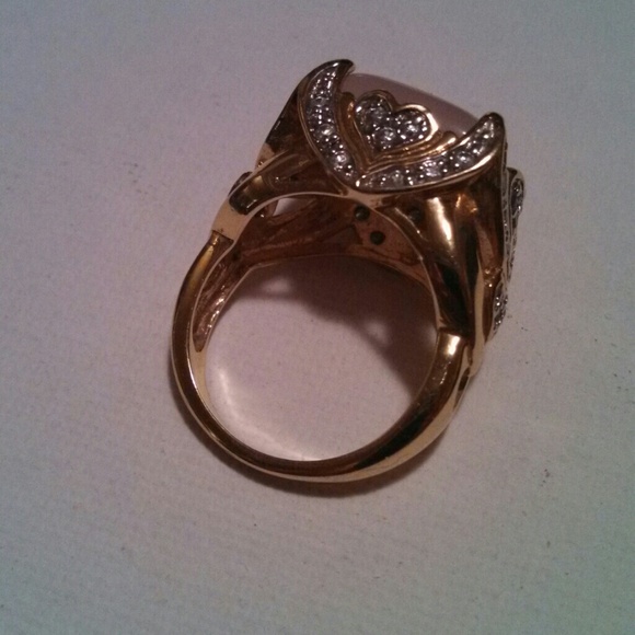 Designer gold vermeil rose quartz diamond <3 ring - Picture 3 of 4