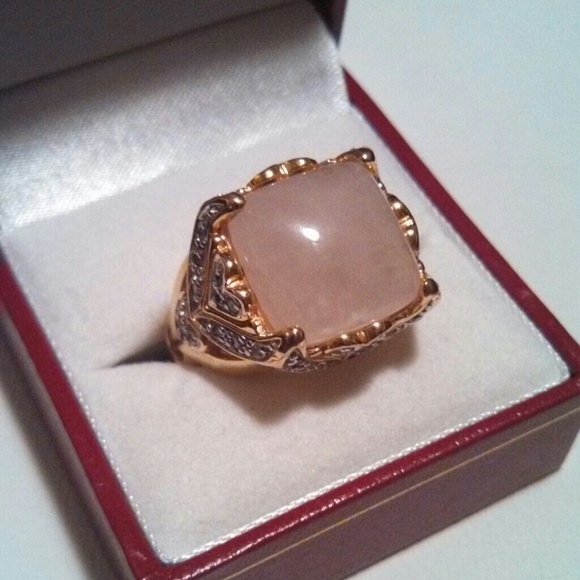 Designer gold vermeil rose quartz diamond <3 ring - Picture 4 of 4