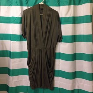 Army green faux wrap dress with pockets