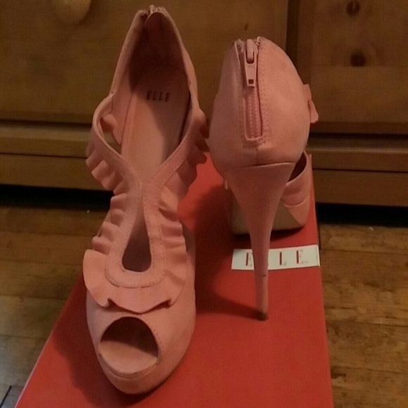 Peep toe sude heels
