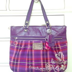 coach purple plaid purse