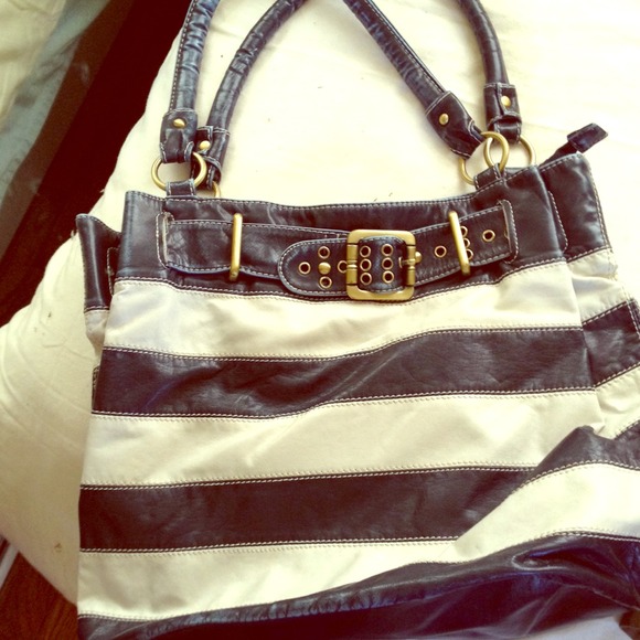 Baby blue and white stripe purse