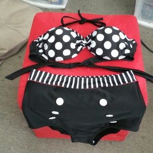 Red, black, white pin up style bathing suit