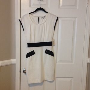 NWT black/white dress with zipper detail.