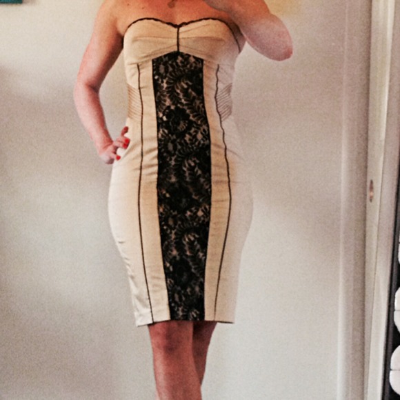 Bebe Black and Tan lace body dress