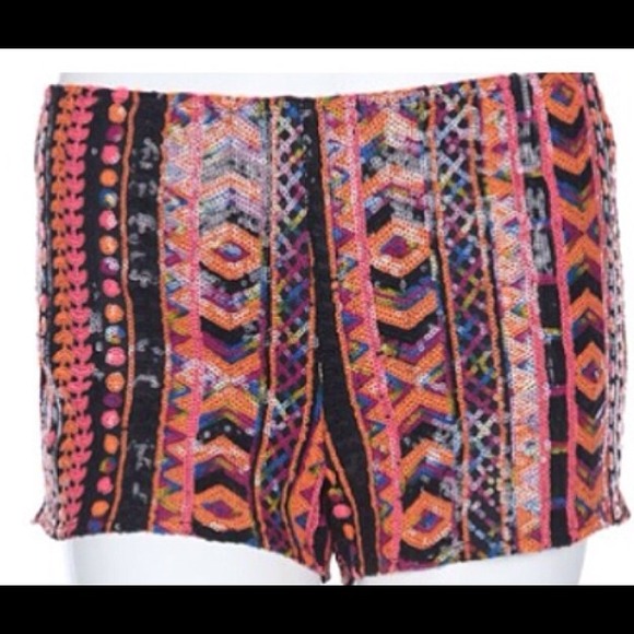 Orange Sequins Mini Shorts